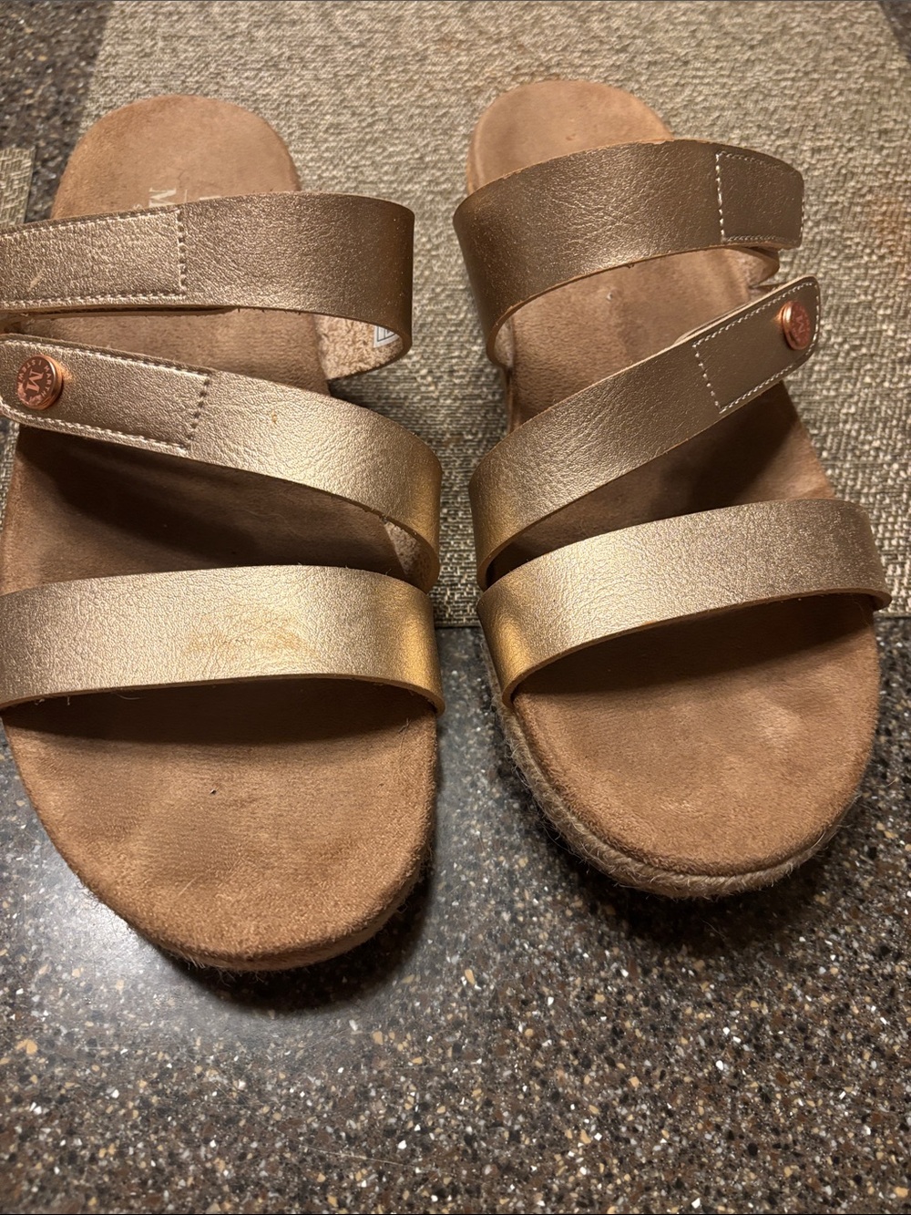 Skechers Metallic Bronze Triple-Strap Slide Sandals